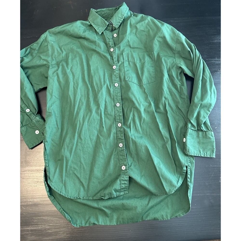 Maeve Anthropologie Shirt Womens Green Long Sleeve Button Up Loose Blouse XS